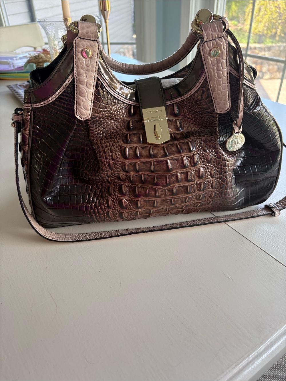 Brahmin Brown Croc-Embossed Leather Tote with Gold Hardware - Picture 4 of 8